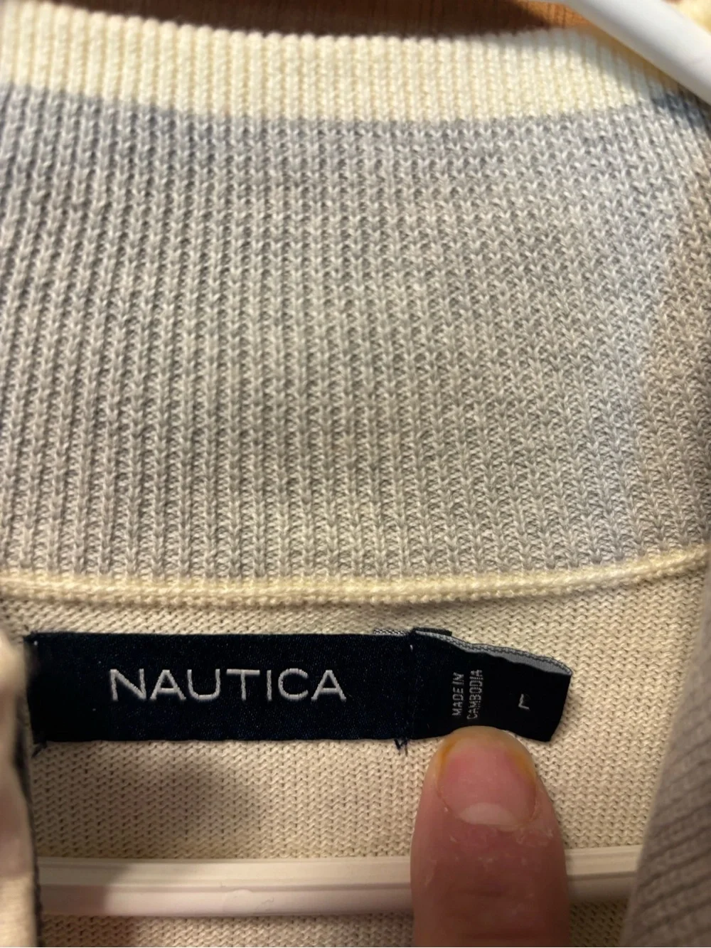 Nautica Cream Half-Zip Pullover Sweater with Navy Logo